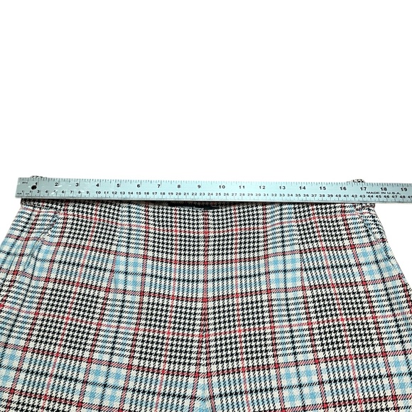 MONOPRIX 100% Cotton Wide Leg Cropped Plaid Trousers Side Zip Flat Front Sz 12 - Picture 5 of 11